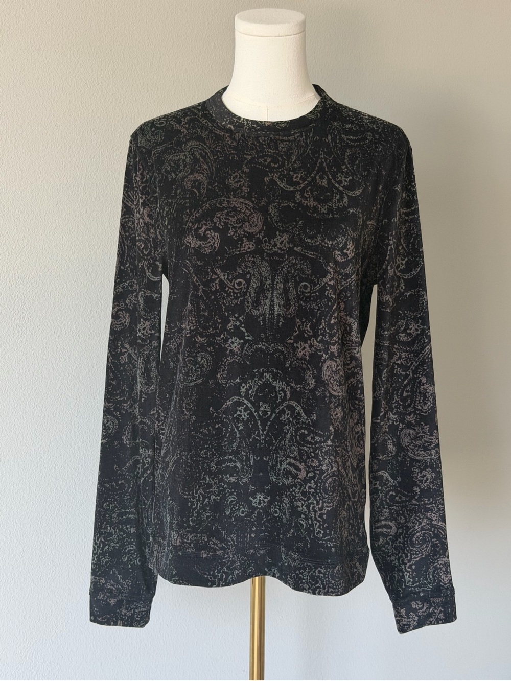 John Varvatos Velour Black Paisley Crewneck Tee Sweatshirt - XS Unisex